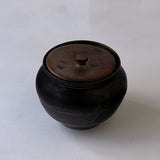 ●25-YT105 黒唐津 壺 蓋付