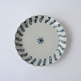 23-18 Shingo Oka Underglaze Blue Plate with Foliate Rim