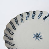 23-18 Shingo Oka Underglaze Blue Plate with Foliate Rim