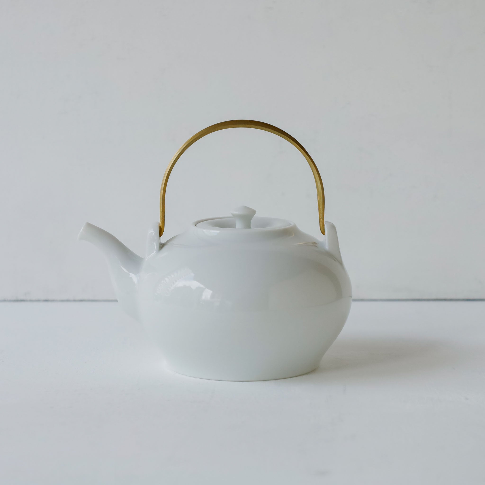 Yuichi Murakami White Porcelain Teapot with Split Brass Handle