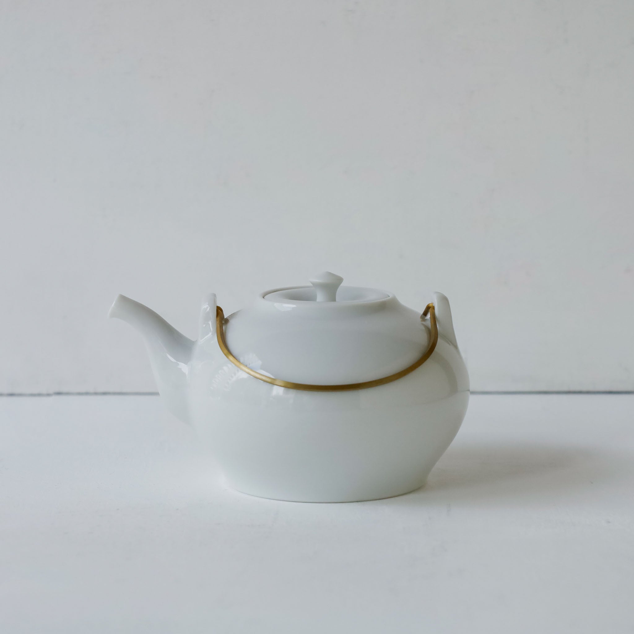 Yuichi Murakami White Porcelain Teapot with Split Brass Handle