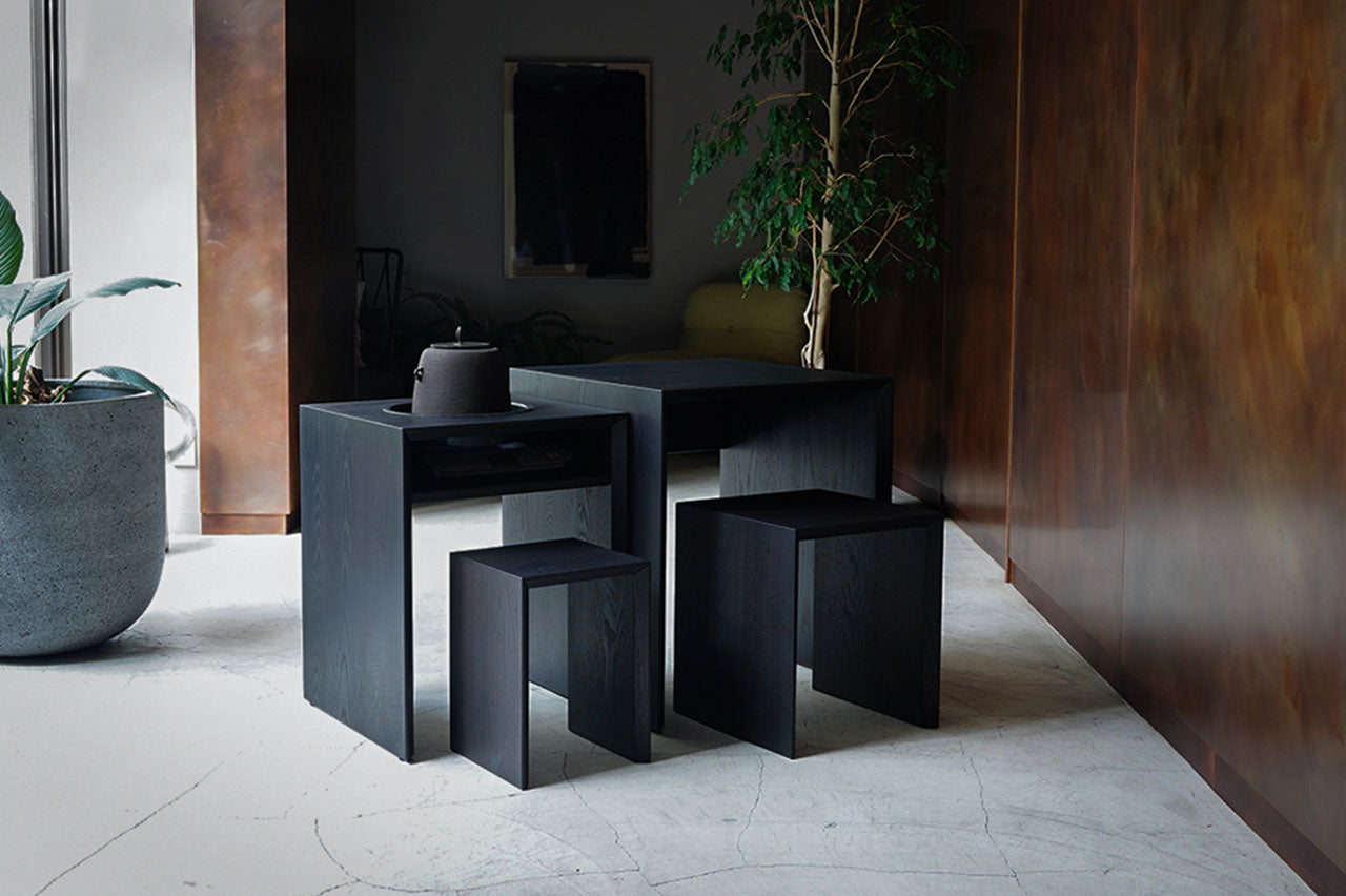 【受注生産】入れ子式立礼卓4点セット 暗色(ダークブラウン)