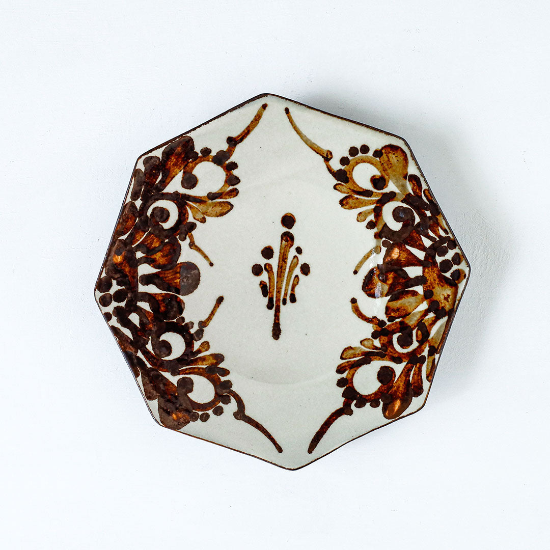 Toubou Makiya Octagonal Plate 18cm Brown