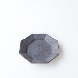 Miyagi Pottery Octangular Plate M Black Glaze