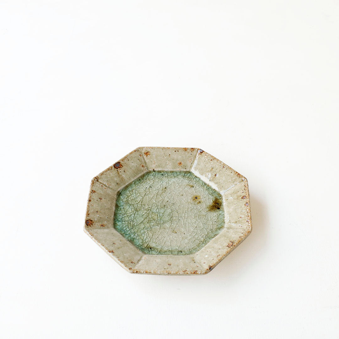 宮城陶器 八角皿 中 青磁釉