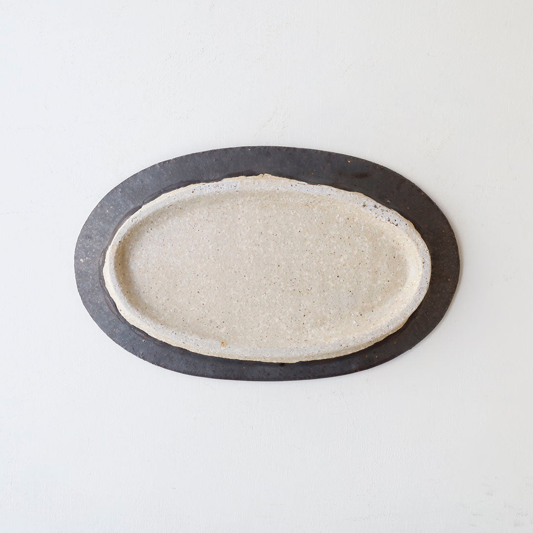 宮城陶器 オーバル皿 大 黒釉