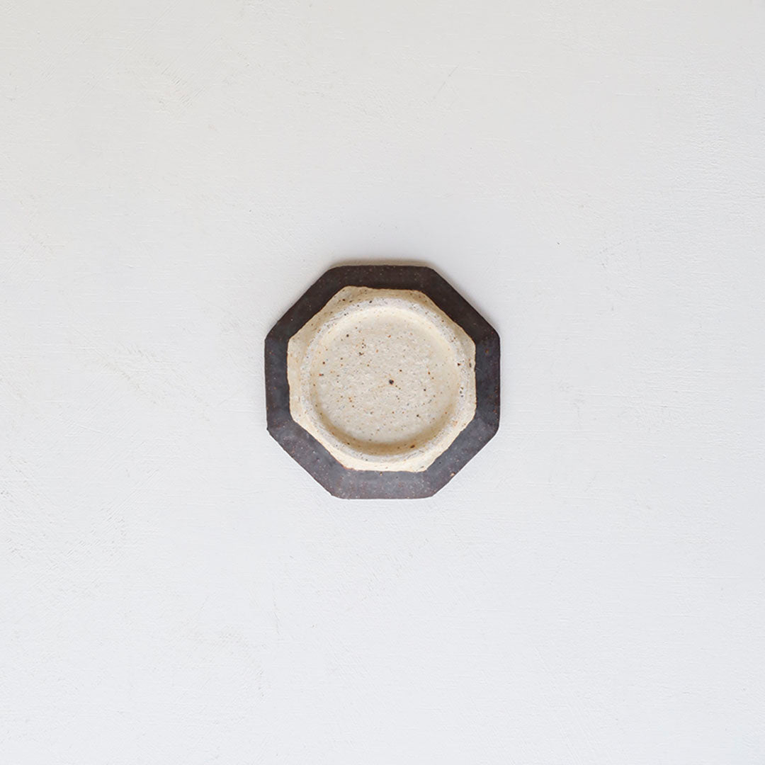 Miyagi Pottery Octangular Plate S Black Glaze