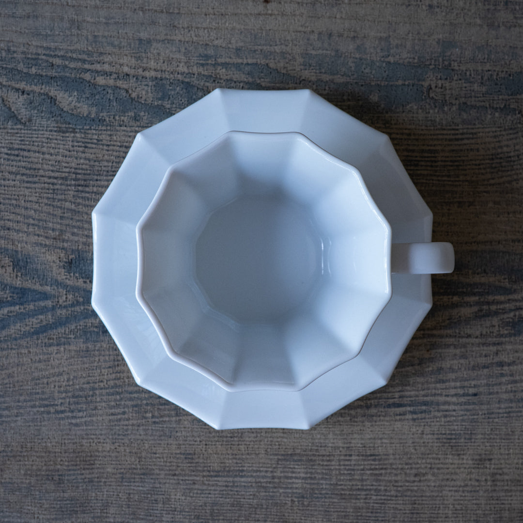 Yuichi Murakami White Porcelain Twelve-Sided Cup & Saucer