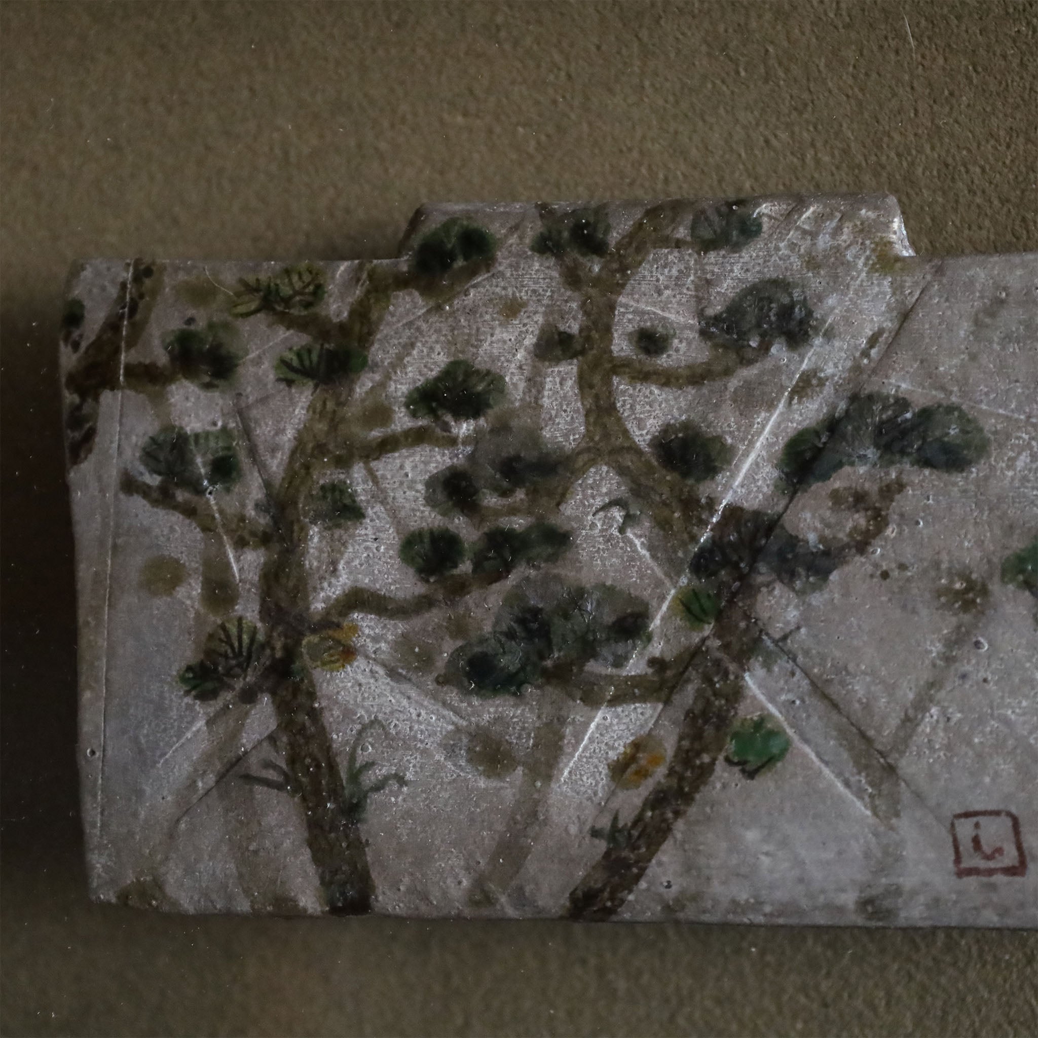 ○24-TO-60岡晋吾 銀瓷色絵陶板画「松原」