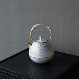 25-10S 空間鋳造 急須 Egg 中 白金色 竹一本細工鉉 桐箱入