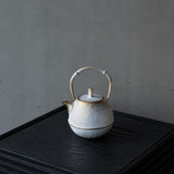 25-10S 空間鋳造 急須 Egg 小 白金色 竹一本細工鉉 桐箱入