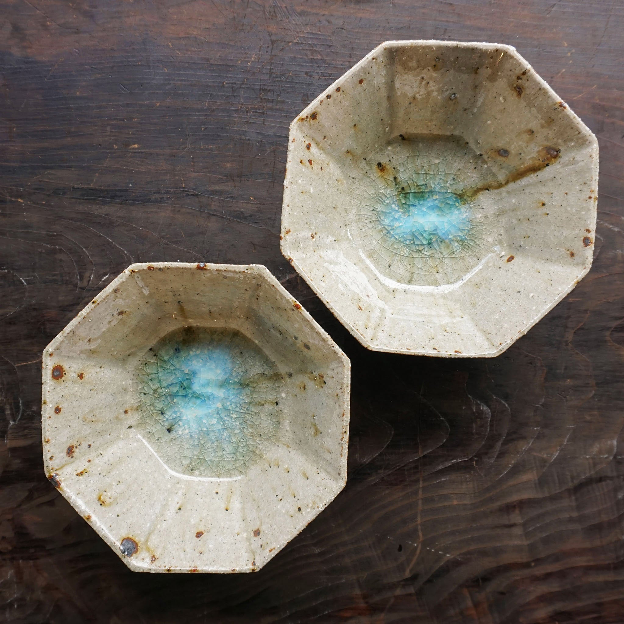 Miyagi Pottery 18cm Octagon Bowl Blue Glaze