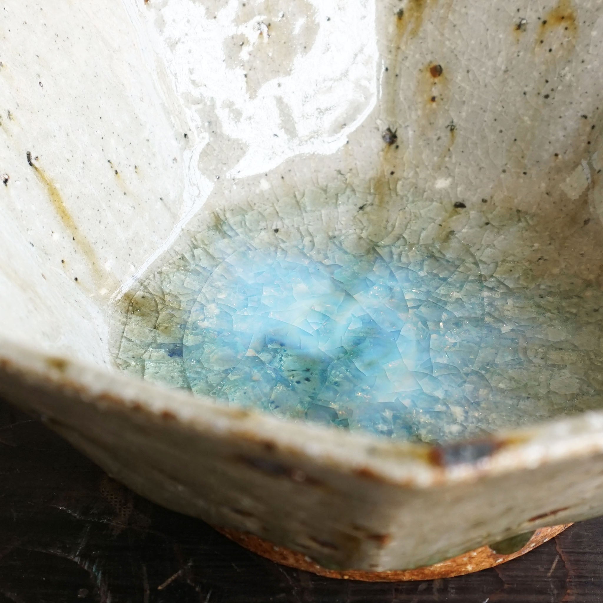 Miyagi Pottery 18cm Octagon Bowl Blue Glaze