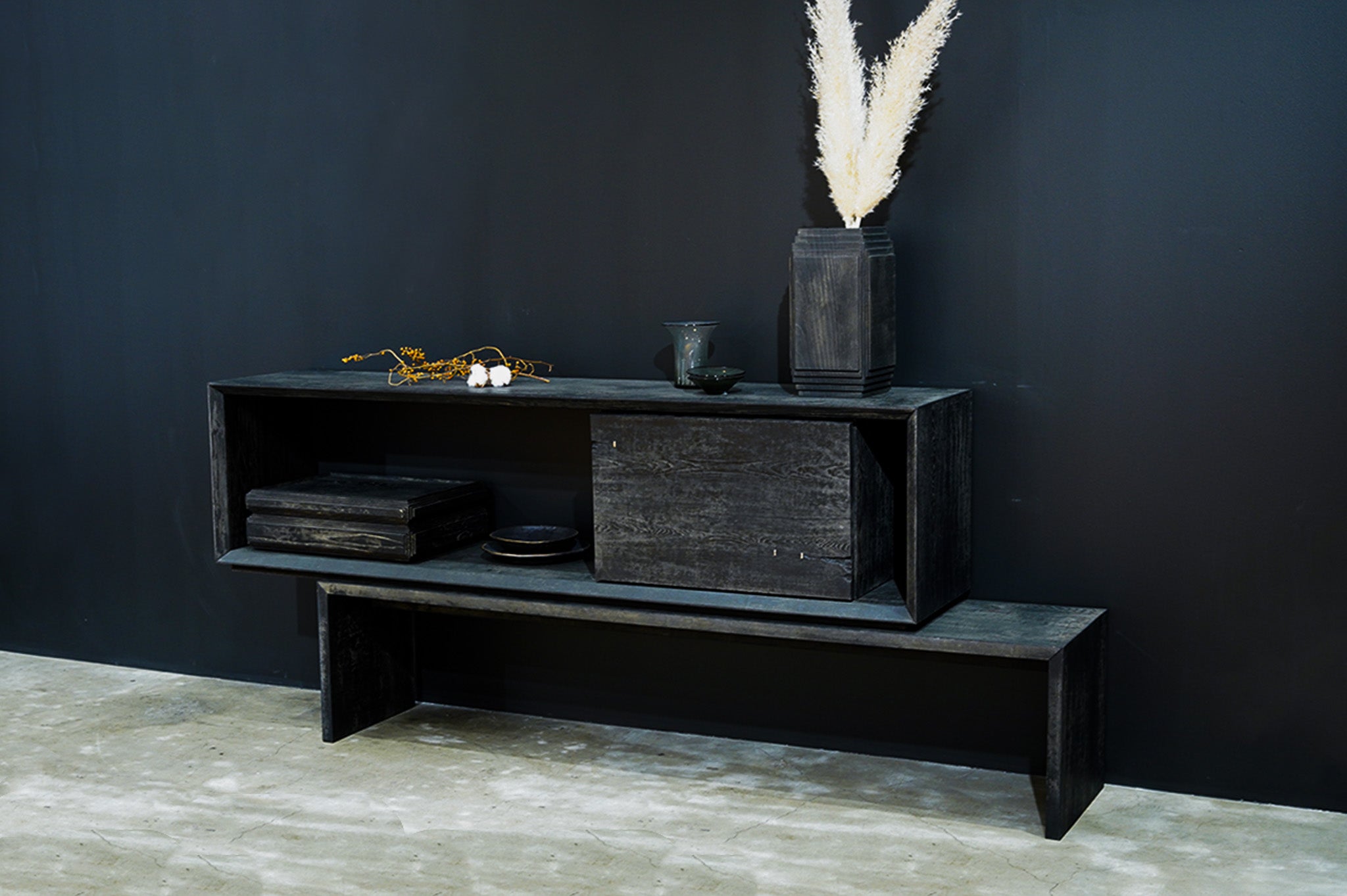 浮様 サイドボード 黒 W1800 D400 H850