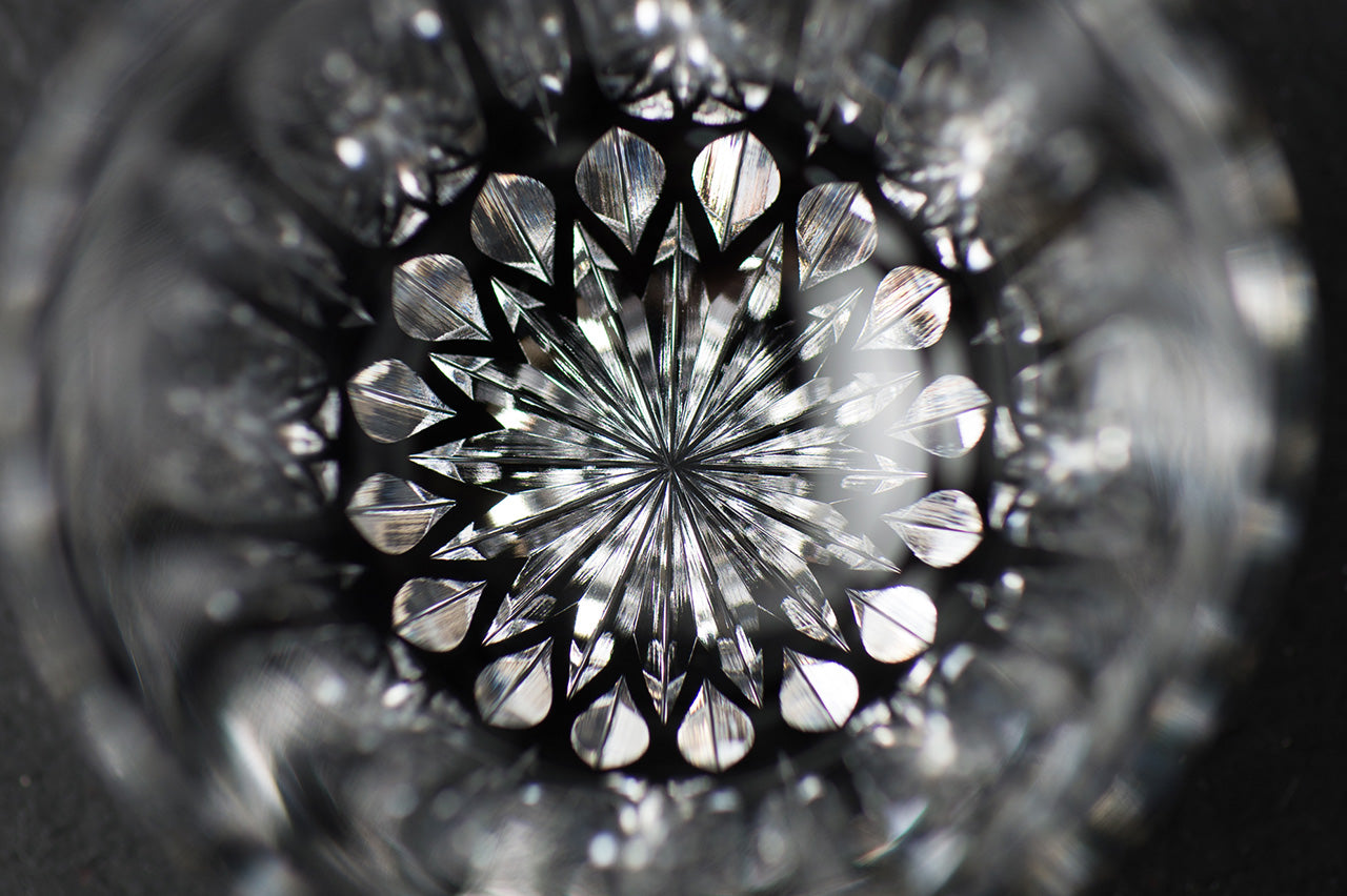 Edo kiriko Pair Sake Shot Glasses Black kaleidoscope pattern and Old classic pattern