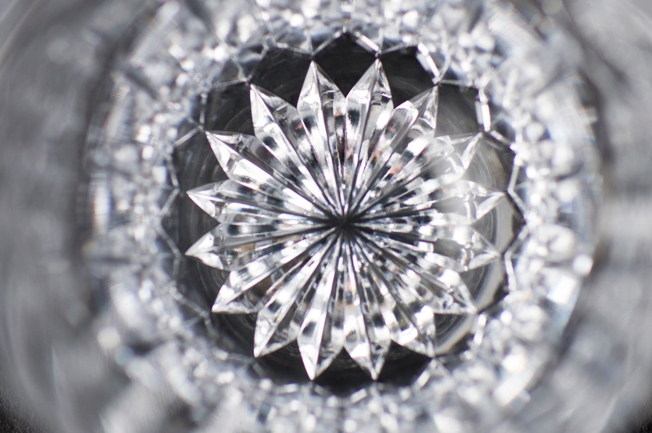 Edo kiriko Pair Sake Shot Glasses Black kaleidoscope pattern and Old classic pattern