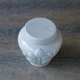 ●24-TS 19 Tomoko Sakai - White Porcelain Lidded Container with Lotus Flower Motif (Large)