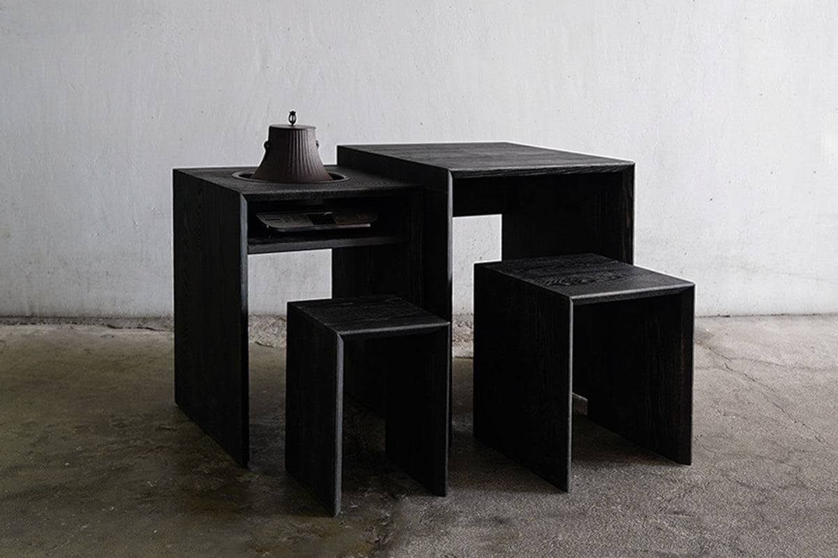 #茶道　茶道具　立礼棚　Shimoo design order製作 ] 浮様入れ子式立礼卓4点セット（納期約6ヶ月〜7ヶ月