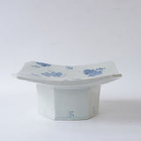 23-5 Shingo Oka Underglaze Blue Wild Grape Pattern Square Comport Plate with Angled Corners