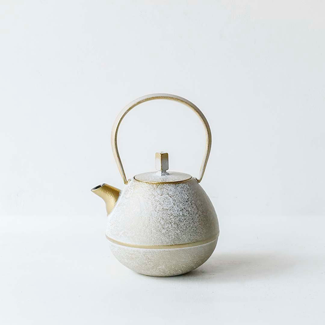 空間鋳造 鉄急須 Egg 中 白金色 縞細工鉉(桐箱入り)