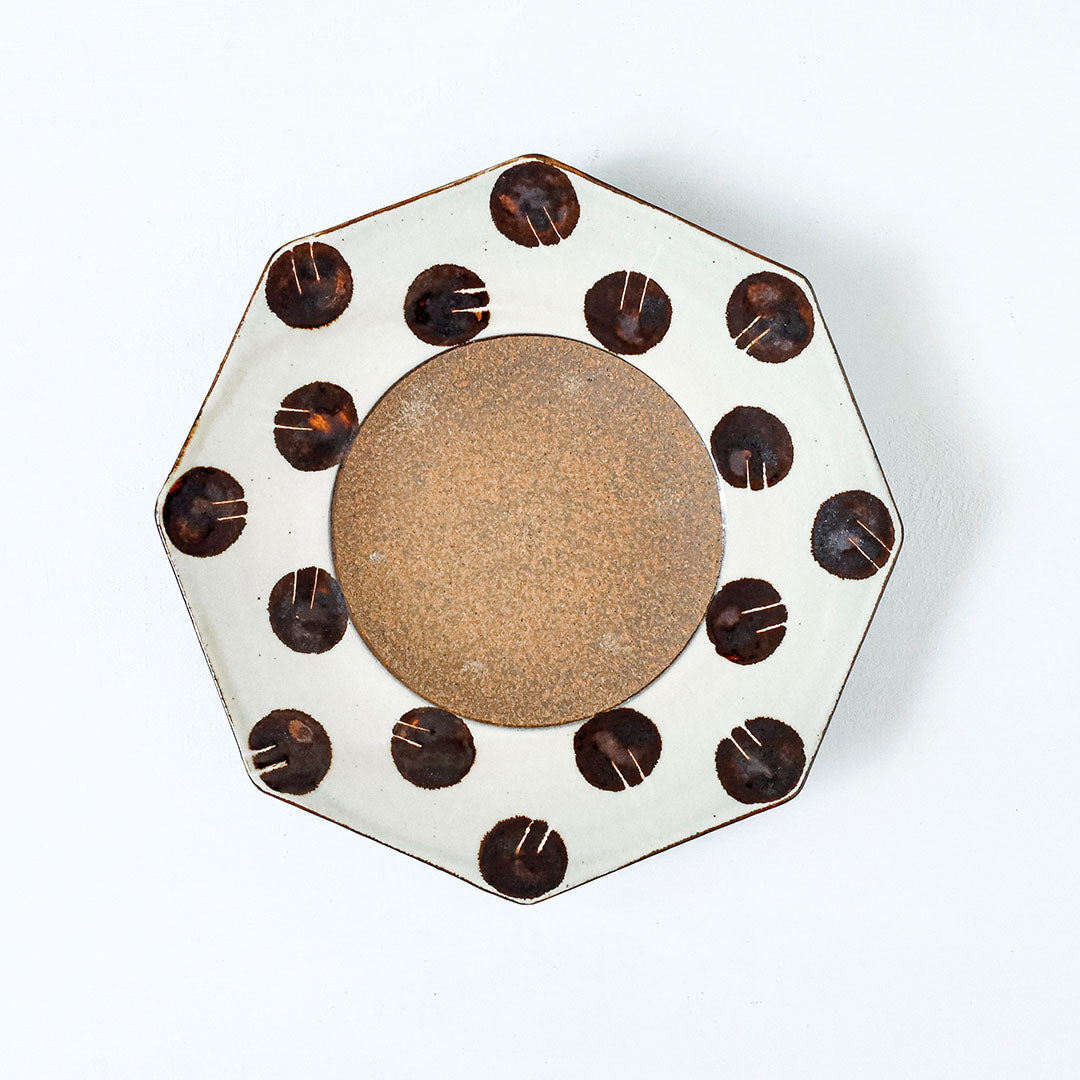Toubou Makiya Octagonal Plate 18cm Dot Brown