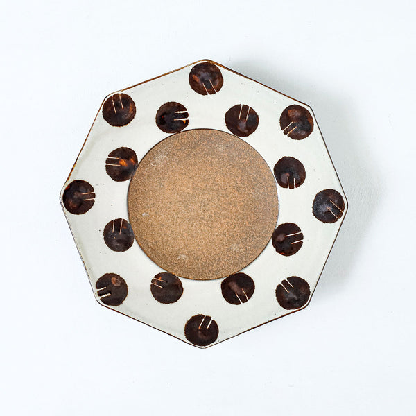 Toubou Makiya Octagonal Plate 18cm Dot Brown