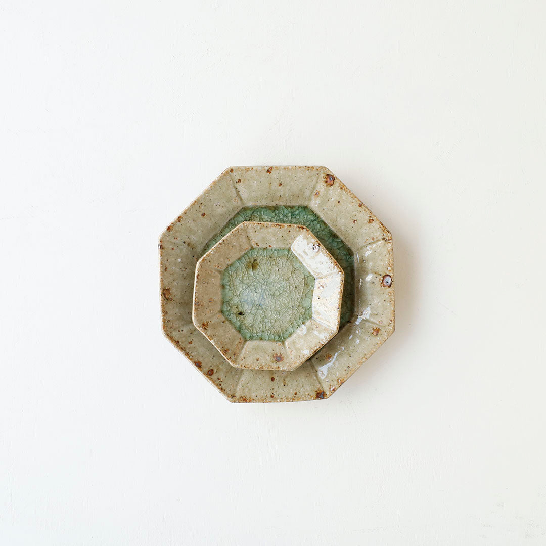 Miyagi Pottery Octangular Plate S Blue Glaze
