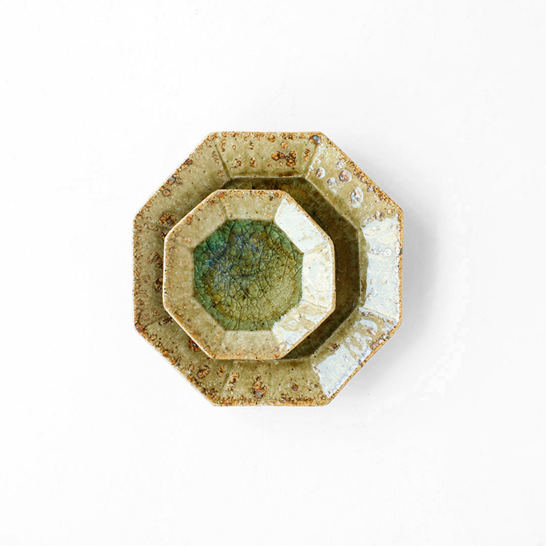 Miyagi Pottery Octangular Plate S Ash Glaze