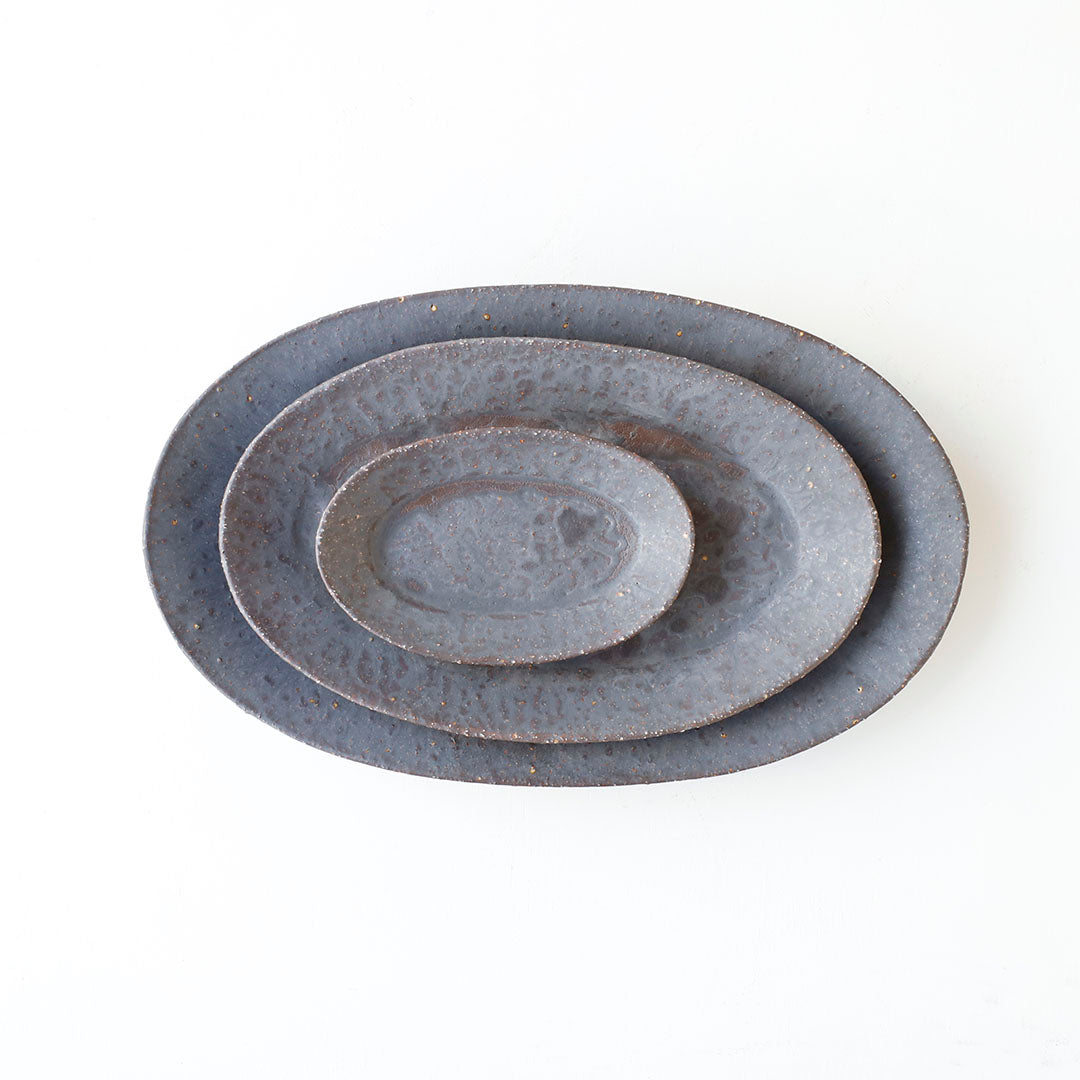宮城陶器 オーバル皿 大 黒釉