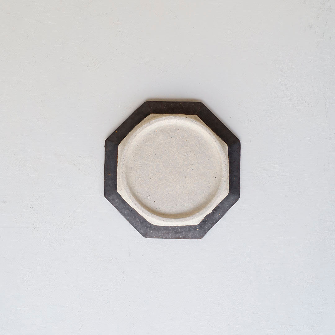 Miyagi Pottery Octangular Plate M Black Glaze
