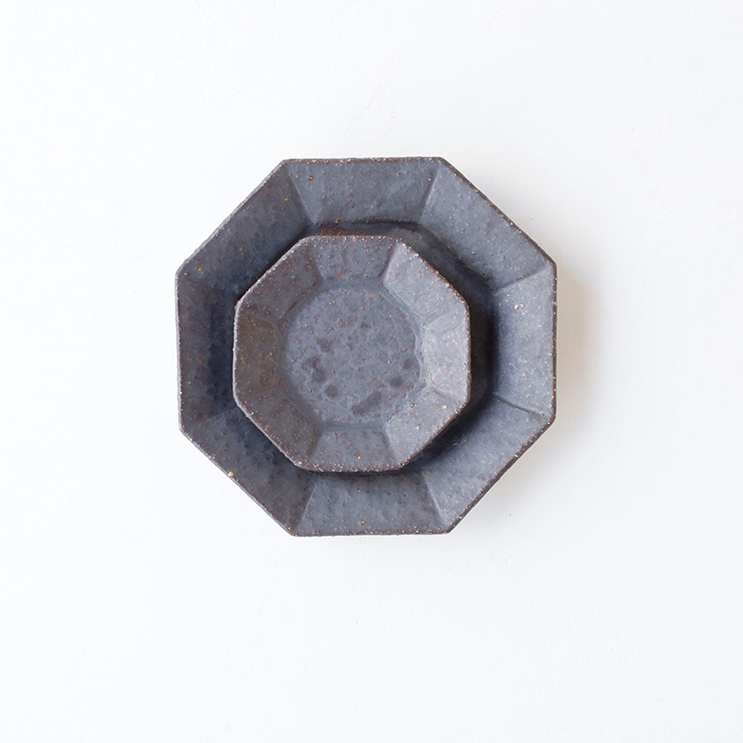 Miyagi Pottery Octangular Plate S Black Glaze