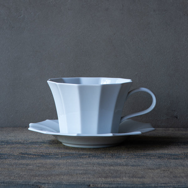 Yuichi Murakami White Porcelain Twelve-Sided Cup & Saucer