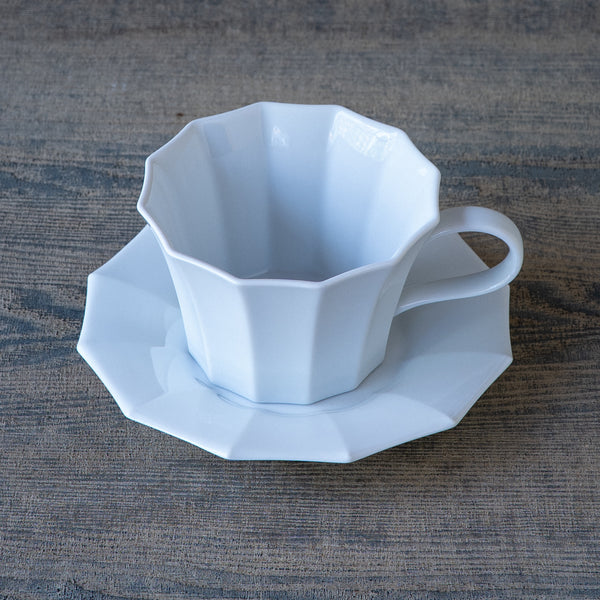 Yuichi Murakami White Porcelain Twelve-Sided Cup & Saucer