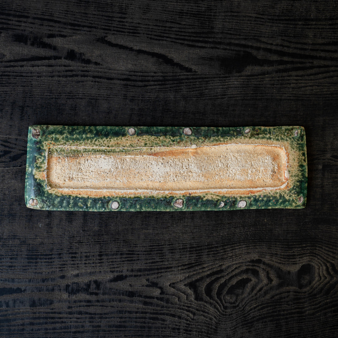 境道一 織部釉 長方皿 小