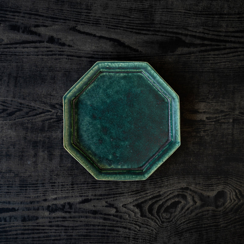 境道一 織部 7寸 8角皿