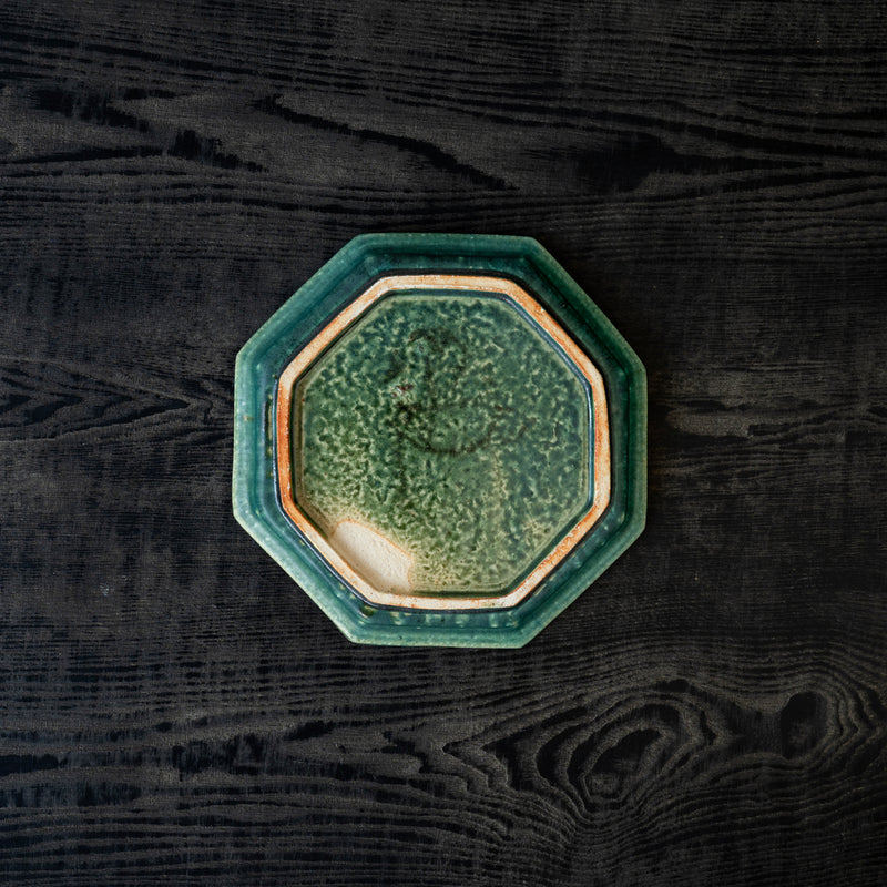 境道一 織部 7寸 8角皿