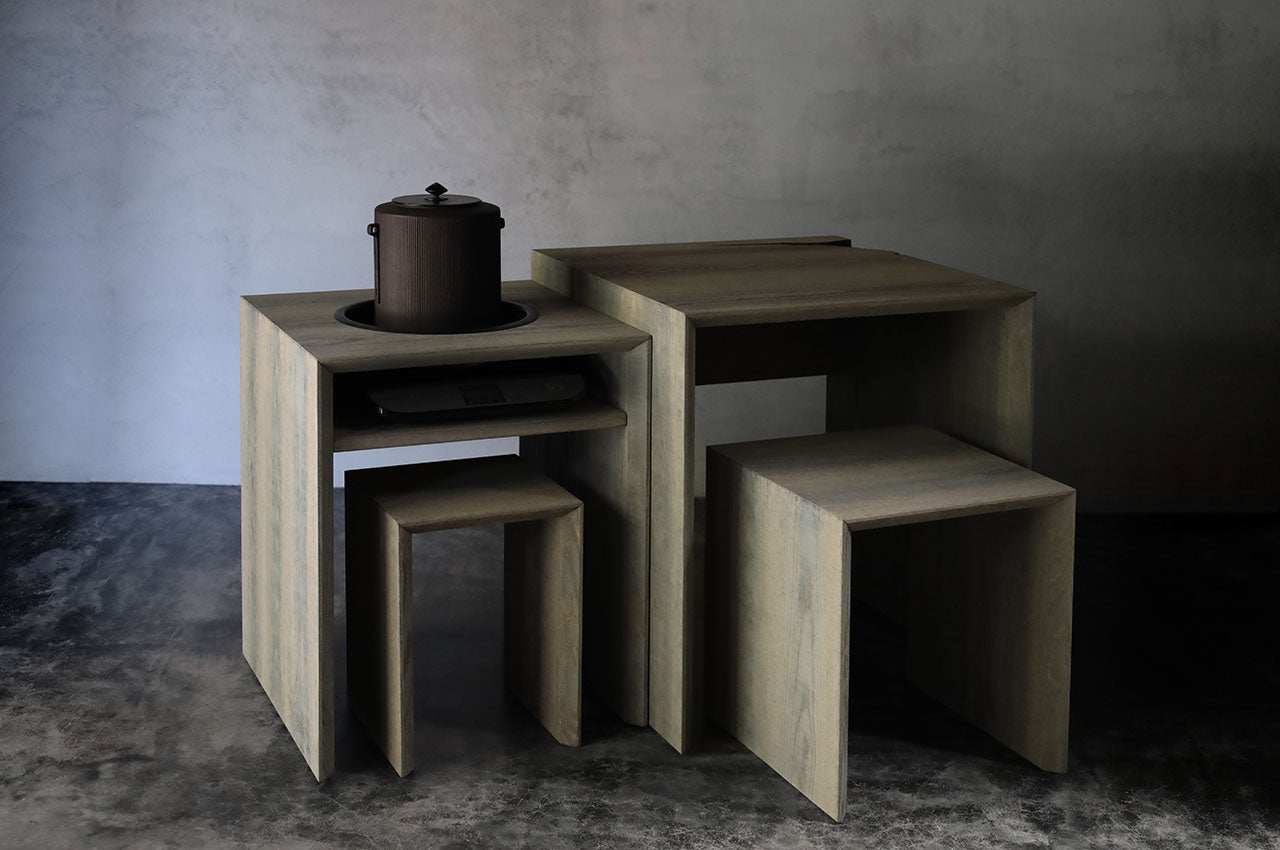 Fuyou Ryurei-joku 4-piece Set Glay(a set of tea service tables and chairs)