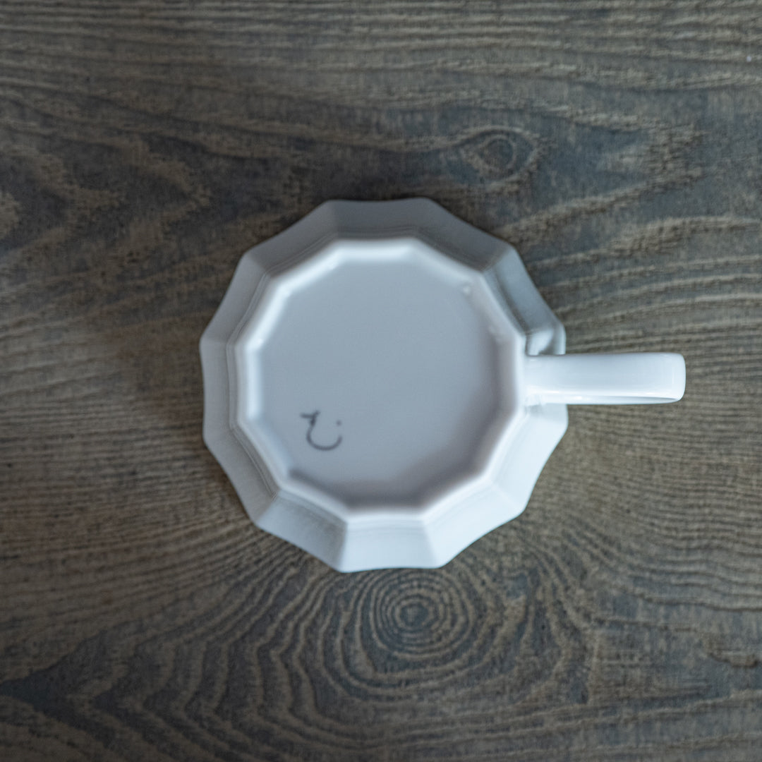 Yuichi Murakami White Porcelain Twelve-Sided Cup & Saucer