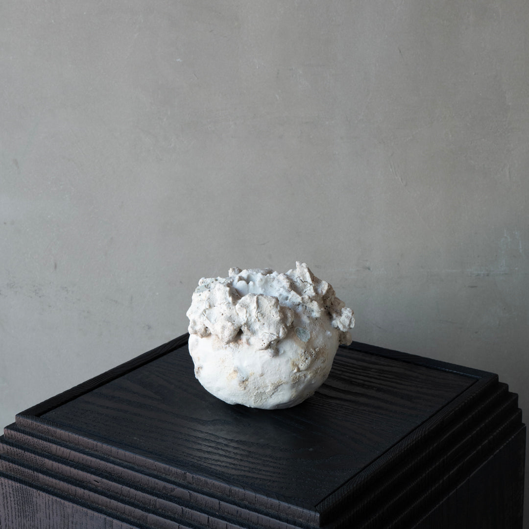 25-10S 池田優子 白磁 岩肌花器-10