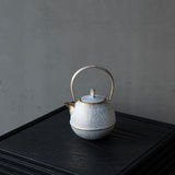 25-10S 空間鋳造 急須 Egg 小 白金色 鎬細工鉉 桐箱入