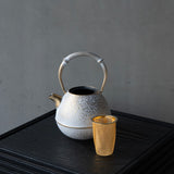 25-10S 空間鋳造 急須 Egg 中 白金色 竹一本細工鉉 桐箱入