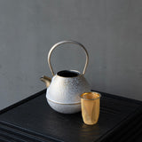 25-10S 空間鋳造 急須 Egg 中 白金色 鎬細工鉉 桐箱入