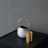 25-10S 空間鋳造 急須 Egg 小 白金色 竹一本細工鉉 桐箱入