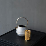 25-10S 空間鋳造 急須 Egg 小 白金色 鎬細工鉉 桐箱入