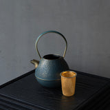 25-10S 空間鋳造 急須 Egg 中 Bamboo Gold 鎬細工鉉 桐箱入