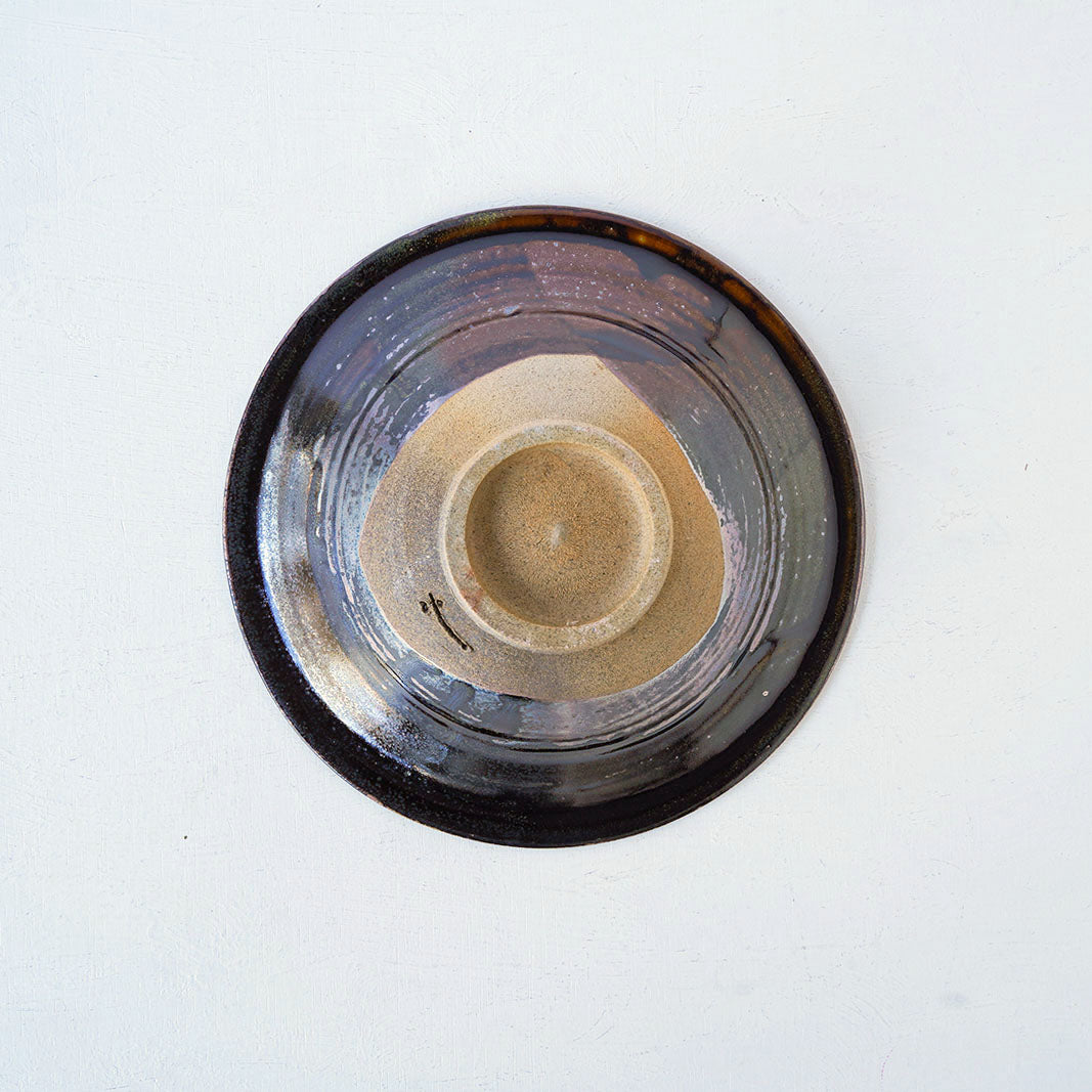 Yukiko Kiln 20cm Plate with Flared Rim "Kuro (Black)-Karatsu"