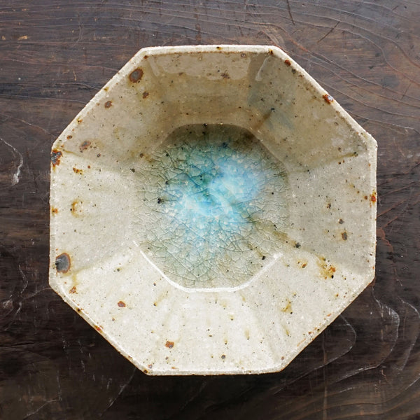 Miyagi Pottery 18cm Octagon Bowl Blue Glaze