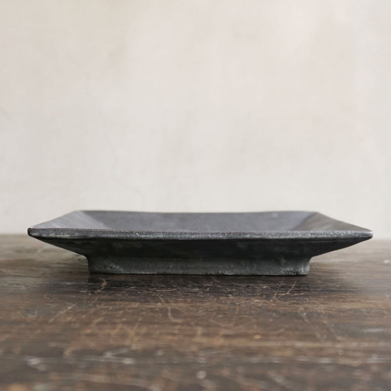 Miyagi Pottery Square Plate L Black Glaze