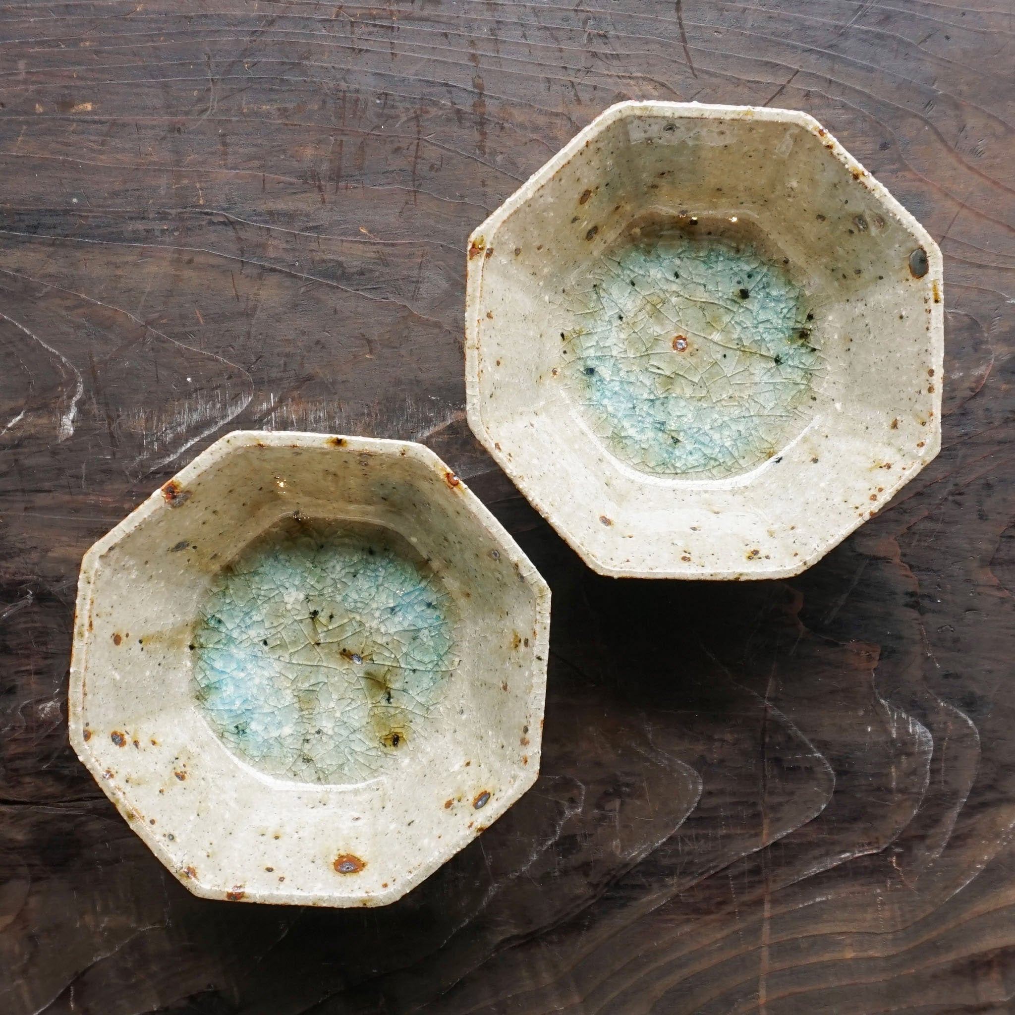 Miyagi Pottery 12cm Octagon Bowl Blue Glaze
