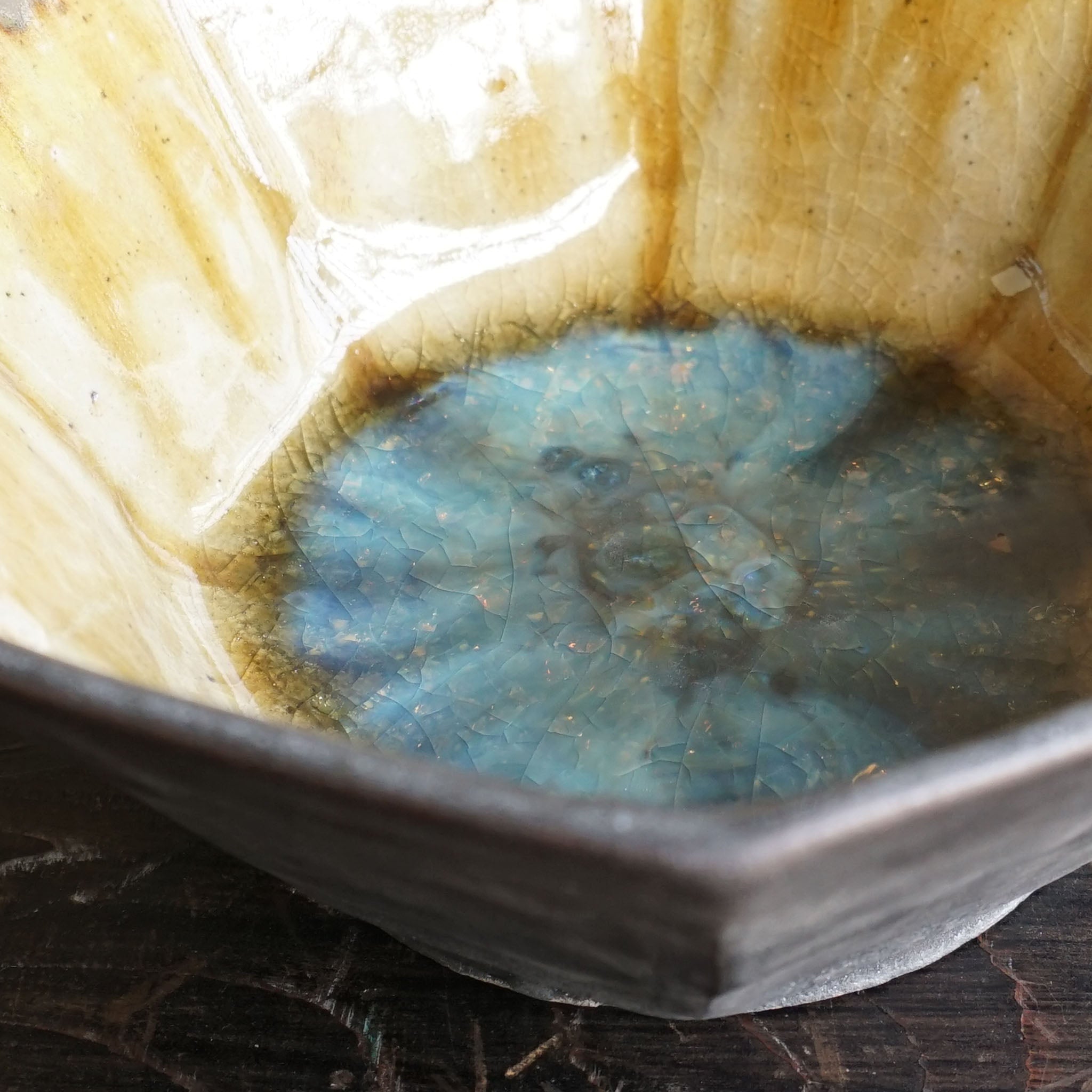Miyagi Pottery 15cm Octagon Bowl Black Glaze